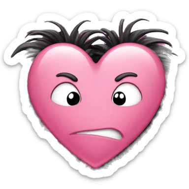 a pink upsidedown heart with black hairs sprouting all over sticker
