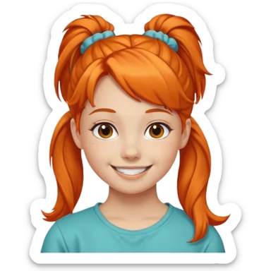 Teen girl with scrunchie ponytail orange hair sticker