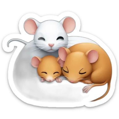two ginger rats, two black rats and one white rat are sleeping together sticker