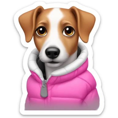 Jack rassel wearing pink puffer sticker