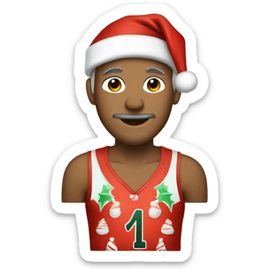 white basketball coach with Christmas pjs and a santa hat sticker
