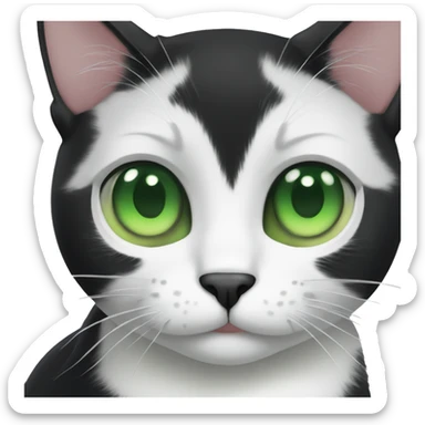 black and white cat with green eyes sticker