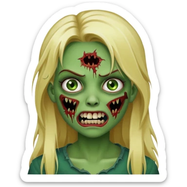 girl zombie with blonde long hair with teeth green skin and with no angry face sticker