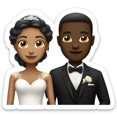 Light brown skin bride and dark skin groom in black suit sticker