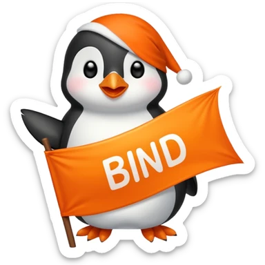 Colorful banner that says 'Bind is Life!!!', in bright orange, and on top of the banner a winking little white happy penguin. Make sure that the banner says exactly the text above sticker