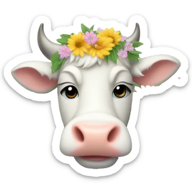 Fluffy cow with flowers sticker