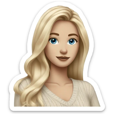 Blonde balayage long hair white women beige sweater blue eyes  sticker