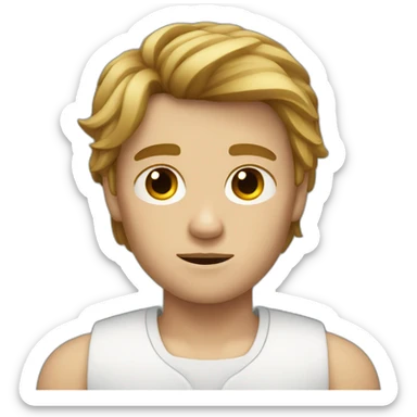 A boy with brown blond court hair a square face and broken nose sticker