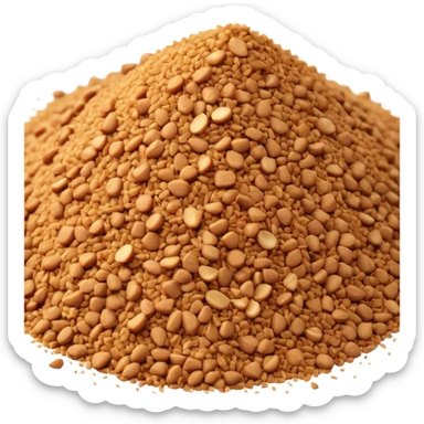 small pile or scatter of coconut sugar granules, fine to medium size, golden-brown color, dry and slightly sandy texture, matte finish, irregular natural-looking grains softly tinted with caramel hues, no bowl spoon or packaging, just the sugar, soft lighting, subtle shadows, emoji scale sticker