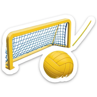 An icon featuring a yellow water polo ball floating on the water with goals in the background, inside a swimming pool. The design includes splashes and ripples, symbolizing the fast-paced action and strategy of water polo. Transparent background highlights. sticker
