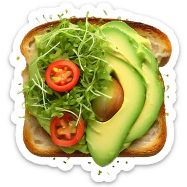 avocado toast with mashed avocado topped with micro greens and red pepper flakes sticker