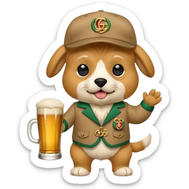 Ein Hund der talahon ist und Bier trinkt mit gucci cap und gucci Tasche  sticker