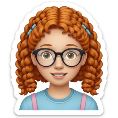 ginger woman with curly hair in pigtails, acne, braces, and large glasses  sticker