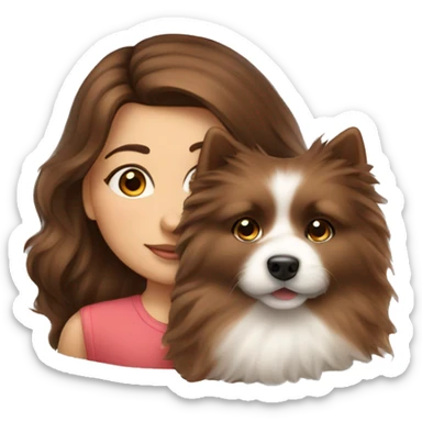 beautiful girl with brown hair kissing her fluffy spitz dog sticker