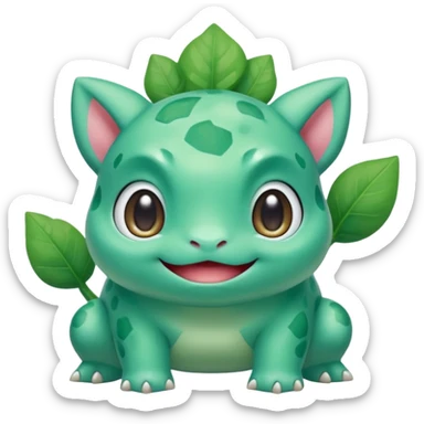 cute Bulbasaur Pokémon with soft rounded expressive face, vibrant green and teal tones, playful cheerful expression sticker