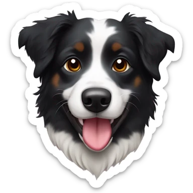 Small black australian shepherd dog with huge maroon heart sticker