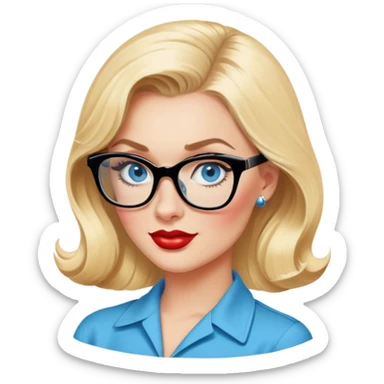 50's pin up,  blonde, black glasses and blue eyes  sticker