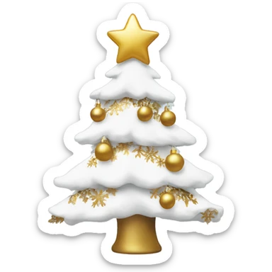 snow christmas tree with white and gold decorations sticker