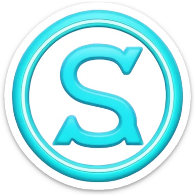 futuristic minimalistic emoji icon, letter "S" formed by three glowing digital lines representing Storm, Atom and NoizeGames, neon purple (#8B5CF6) and cyan (#00E0FF) on dark background, modern tech style, 1:1 aspect ratio sticker