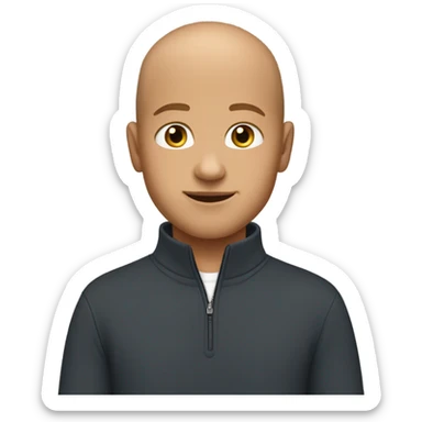 boy with light tanned skin, bald hair, no facial hair, wearing a smart quarter zip jumper. sticker