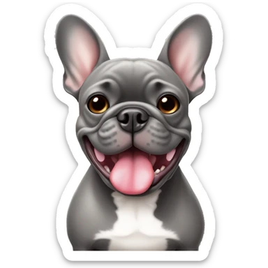 Grey french bulldog with tongue sticking out closed mouth sticker