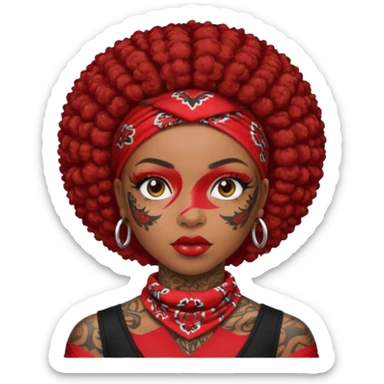 afro black hair with red head bandana and lots of face tattoo black skin girl sticker