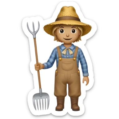 Scarecrow, straw hat, and a rake tucked in one arm, body on stick sticker