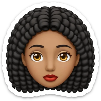 Haz un emoji de una chica de cabello largo rizado tipo 3c 3b de pelo negro su tono de piel no es ni blanca ni morena tiene un lunar en la nariz y tiene pecas en la mejilla su nariz es media redonda y sus labios medios carnosos y tiene ojos marrones oscuros y cejas media larga  sticker