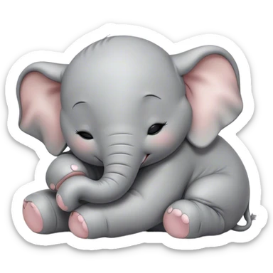 Meme-Worthy Cute Sleeping Baby Elephant Portrait Emoji, Head resting peacefully with a contented smile, showcasing a delightfully tiny build and a luxuriously soft gray hide, eyes shut in a serene, restful nap, Simplified yet hilariously adorable features, highly detailed, glowing with a soft, drowsy light, high shine, relaxed and utterly lovable, stylized with an air of playful laziness, bright and heartwarming, soft glowing outline, capturing the essence of a comically sleepy baby elephant, so meme-worthy it feels like it could instantly become the next viral sensation of adorable slumber! sticker