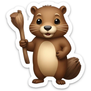 beaver standing with woods in hands sticker