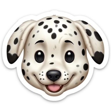 Cinematic Comical Spotted Dalmatian Portrait Emoji, Head tilted dramatically with an exaggeratedly shocked or amused expression, featuring a striking Fur of predominantly white with vivid black patches, wide, expressive eyes filled with playful disbelief, Simplified yet hilariously expressive features, highly detailed, glowing with a slightly sassy glow, high shine, dramatic yet playful, stylized with an air of cheeky charm, bright and endearing, soft glowing outline, capturing the essence of a spirited and over-the-top guardian, so meme-worthy it feels like it could side-eye its way into internet fame instantly! sticker