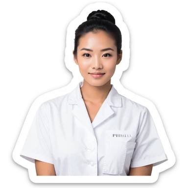 An esthetician providing facial treatments, wearing a white uniform sticker