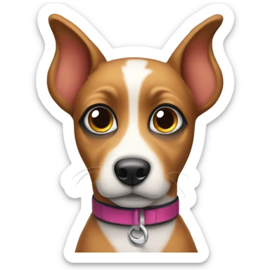 Tri colored dog with big eyes wearing a T collar  sticker