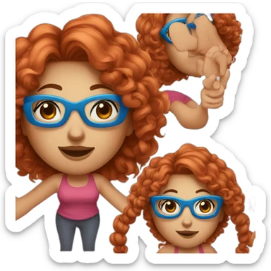 a curvy girl with curly red hair and blue glasses winking sticker