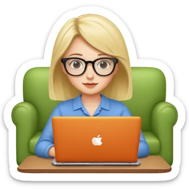 A girl is working with a laptop while lying on the sofa sticker