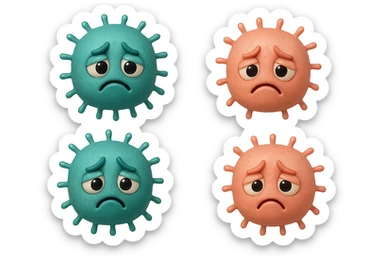 EMOJI STILE IPHONE DI 3 BATTERI INTESTINALI turchesi tristi e 3 batteri intestinali rosa salmone tristi CHE FLUTTUANO IN ARIA IPERREALISTICO 4K sticker