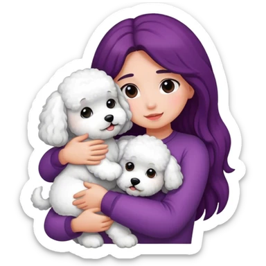 Long hair girl hugging bichon sticker