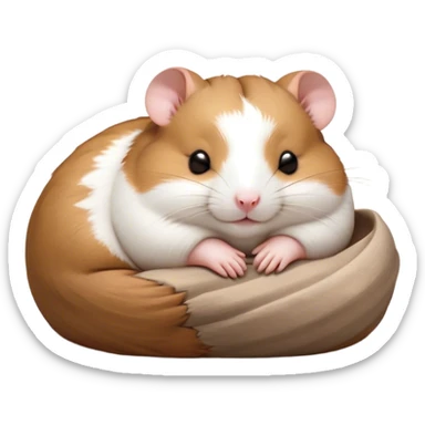 Meme-Worthy Cute Sleeping Brown and White Banded Hamster Portrait Emoji, Head resting peacefully with a contented smile, showcasing a delightfully compact build and a luxuriously soft banded fur of brown and white, eyes shut in a serene nap, Simplified yet hilariously adorable features, highly detailed, glowing with a soft, drowsy light, high shine, relaxed and utterly lovable, stylized with an air of playful laziness, bright and heartwarming, soft glowing outline, capturing the essence of a comically sleepy hamster, so meme-worthy it feels like it could instantly become the next viral sensation of adorable slumber! sticker