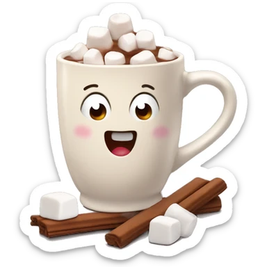 hot chocolate with marshmallows in cute mug.  sticker