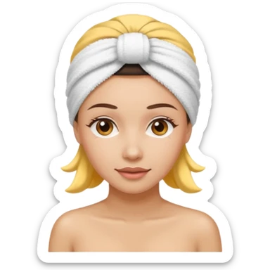 rosto de uma mulher com uma faixa de toalha no cabelo castanho como se estivesse no spa sticker