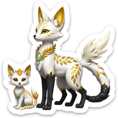 Epic complex fantasy glorious detailed futuristic divine godly angelic feathery sunny, white, albino, pastel, golden, orange glowing sparkly, realistic Fakémon-Sprigatito-Floragato-Meowscarada-Trico-Sergal-Serval-Solgaleo-Vernid-creature (full body) solarpunk, shiny sparkly with a gold laurel sticker