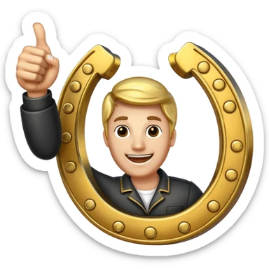 Emoji is an iron golden horseshoe with a thumbs up in the middle (Like) sticker