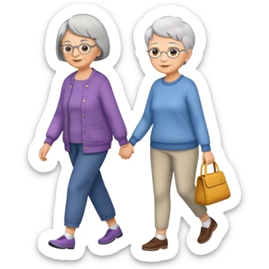Grandma with short hair walking with teenage granddaughter  sticker