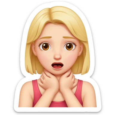 funny girl choking herself with hands around neck sticker