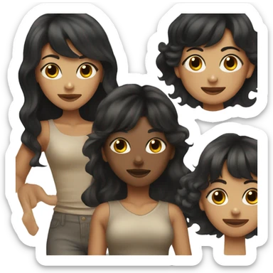 TAN SKIN GIRL with long black wavy hair and bangs holding a black shitzu  sticker