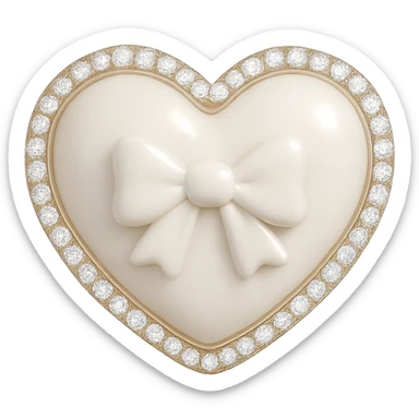 Change the heart to white with a bow in the middle, pastel enamel finish, sparkling gems, soft glowing effect, in the style of 3D emoji. Remove the background. sticker