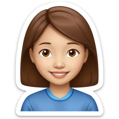 tiny Vietnamese woman with brown hair, smiling sticker