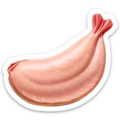 raw chicken fillet, boneless, tapered, pale pink, smooth, glossy, moist, muscle grain, gentle curves, fresh, lean, flat or curved, no plate, packaging, extra elements, or faces, clean 3D rendering, soft shadows, transparent background, emoji scale sticker