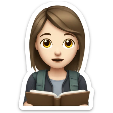 girl with brown hair and pale skin crying and studying sticker