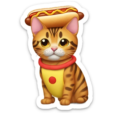 Bengal cat wearing hot dog costume  sticker